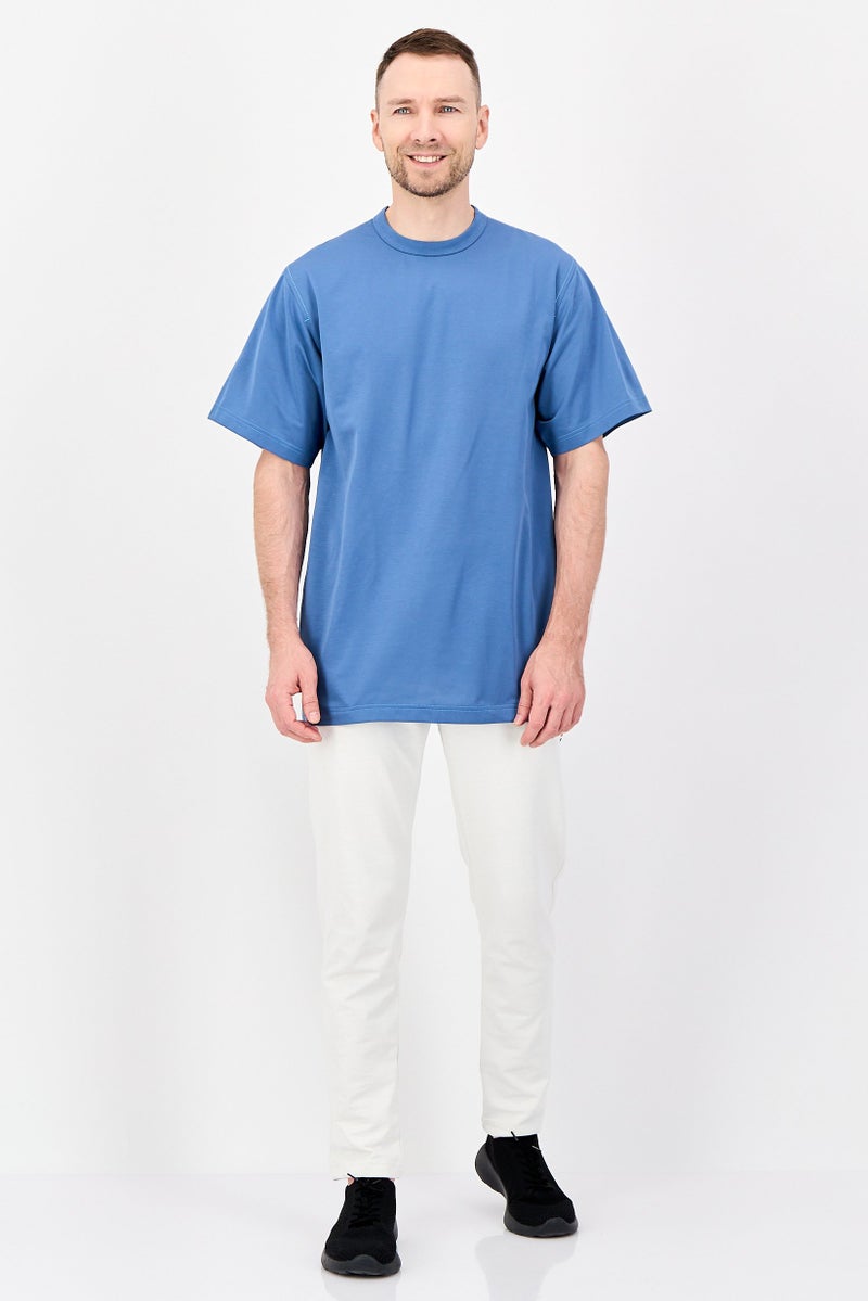 Adidas Men Sportswear Fit Short Sleeve Outdoor T-Shirts, Blue - Image 3